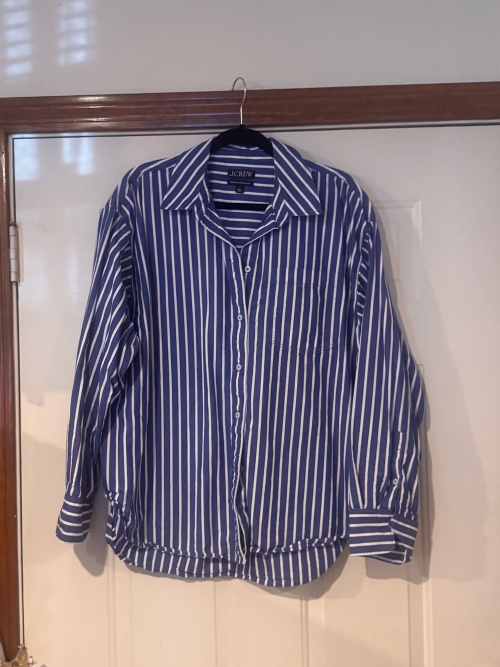 J. Crew Etiene Overwized Blue and White Vertical Stripe Button-Down Shirt